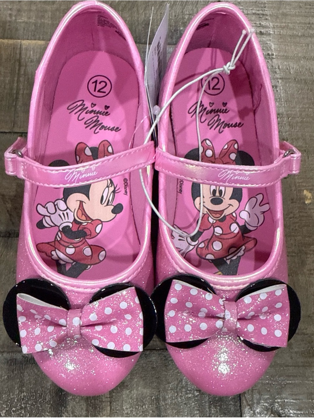Disney Minnie Mouse Toddler Girls Pink Glitter Mary Jane Ballet Flats Sz 12 NWT